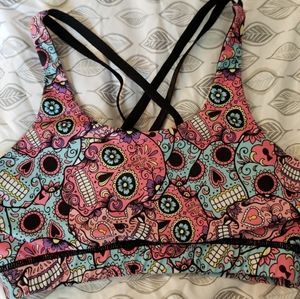 Sugar Skull Padded Sports Bra Size Small